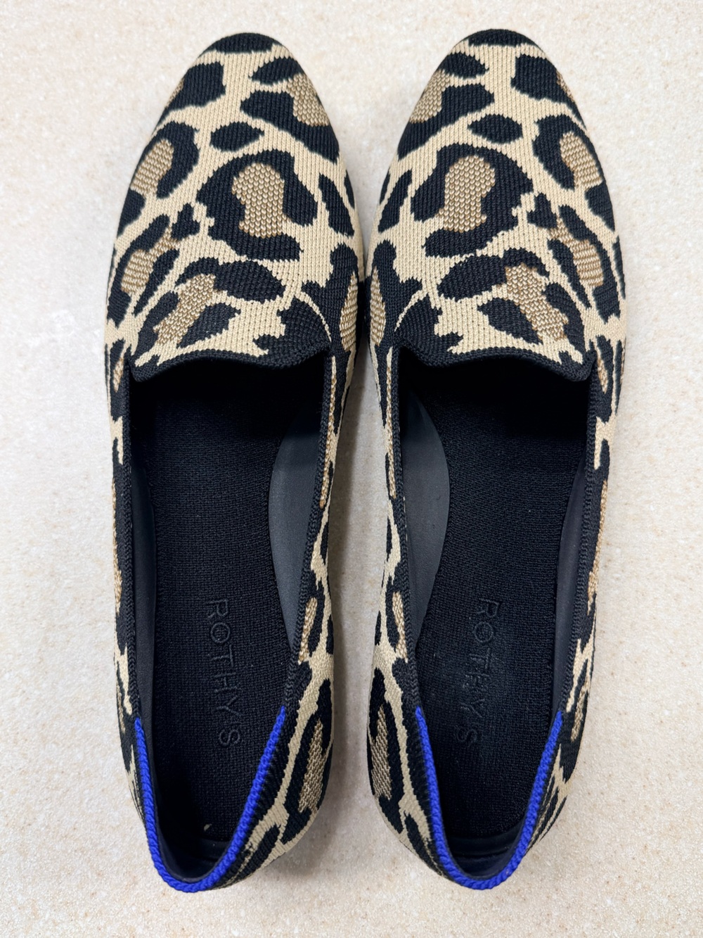 Rothy's Leopard-Print Slip-On Flats in Black and Tan NWOT Size 10